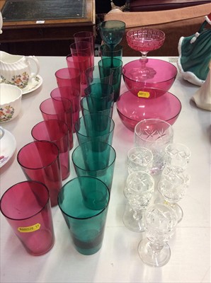 Lot 444 - Group cranberry and Bristol green glasses and other glassware