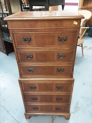 Lot 905 - Georgian style yew wood dwarf tallboy chest of six drawers on bracket feet