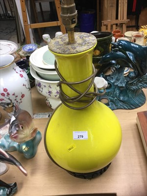 Lot 279 - Chinese Yellow glazed porcelain table lamp