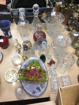 Lot 290 - Collection of cut glassware to include vases, decanters and paperweights (qty)