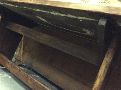 Lot 930 - Rustic refectory table on end standards joined by stretcher