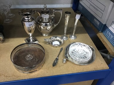 Lot 677 - Pair of silver spill vases, silver thimble, and plated wares