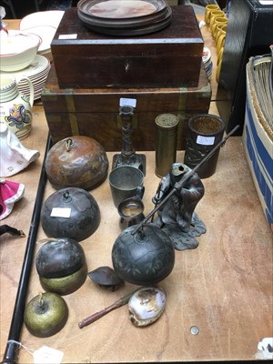 Lot 317 - Victorian Walnut writing slope, together with another wooden box and sundry items