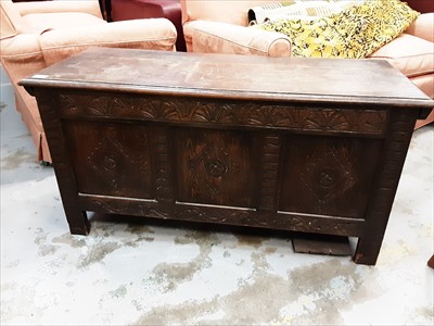 Lot 937 - Old oak coffer with carved and panelled decoration