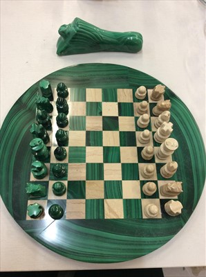 Lot 450 - Malachite chess set and malachite ornament