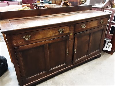 Lot 941 - 18th century oak dresser base with two drawers and two panelled doors below