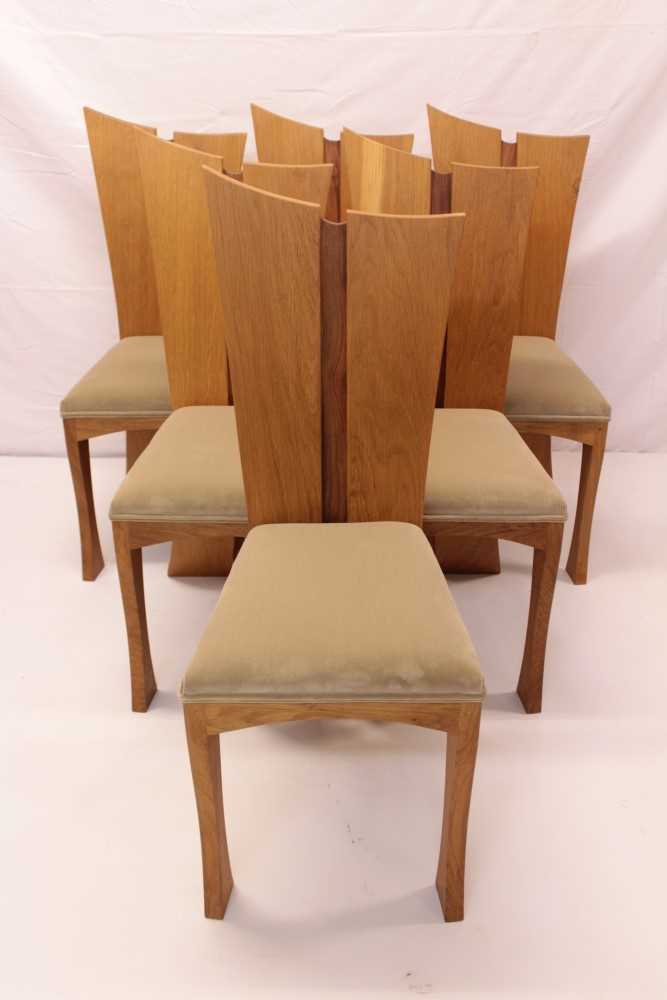Lot 1270 - Fine set of six Contemporary oak and walnut dining chairs by Dylan Pym