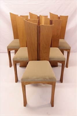 Lot 1270 - Fine set of six Contemporary oak and walnut dining chairs by Dylan Pym