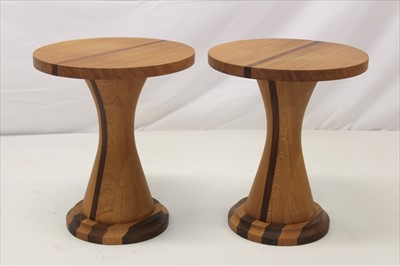 Lot 1271 - Pair of modern oak and black walnut side tables by Dylan Pym