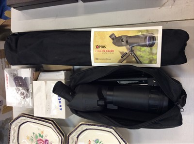 Lot 453 - Optus Zoom 20-60x60 spotting scope with tripod, together with two cameras