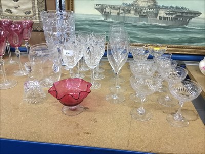 Lot 236 - Set eight Waterford crystal wine glasses, Edwardian Champagne glasses and sundry glassware