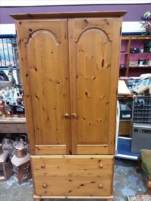 Lot 944 - Pine double wardrobe with two drawers below