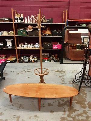 Lot 947 - Bentwood coat and hat stand plus a teak oval coffee table (2)