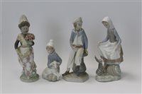 Lot 2077 - Four Lladro porcelain figures - Oriental girl...
