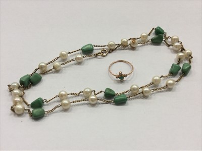 Lot 686 - Cultured pearl and turquoise necklace, together with a similar ring