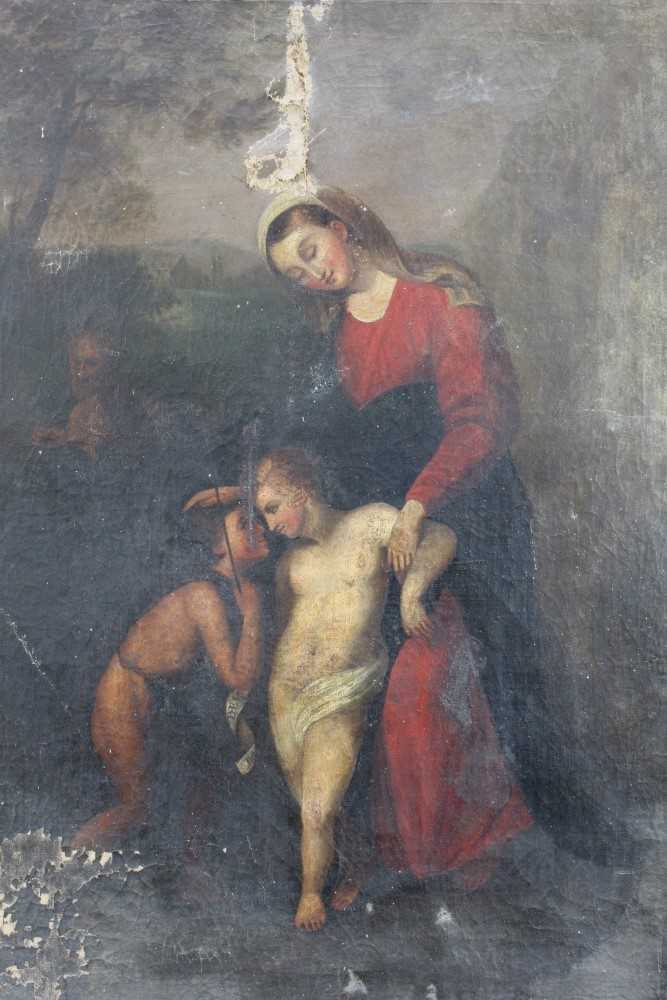 Lot 996 - Italian School 18th Century, The holy family with the infant St. John The Bapist, oil on canvas, unframed 95 x 78 cm