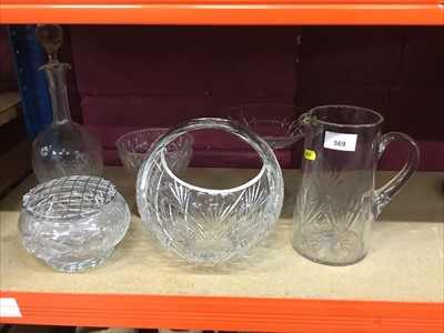 Lot 569 - Cut glass basket  and other cut glassware