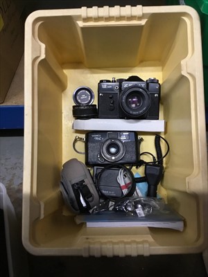 Lot 249 - Zenit 12XP camera, other cameras and accessories, tripod and music stands