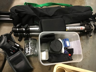 Lot 249 - Zenit 12XP camera, other cameras and accessories, tripod and music stands