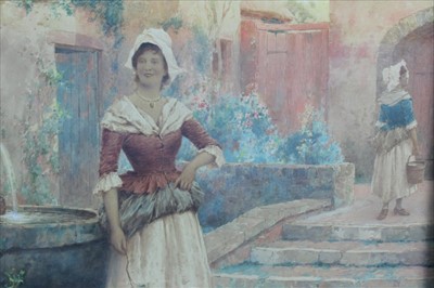 Lot 1003 - Alfred Augustus Glendening (1861-1907) watercolour - maid by a fountain, signed and dated 1898, in glazed frame, 74cm x 48cm