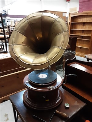 Lot 112 - His Master's Voice wind up gramophone with brass horn