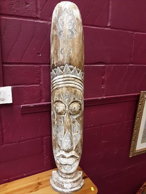 Lot 114 - Tribal white painted wooden mask totem