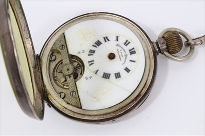 Lot 20 - Silver cased Hebdomas pocket watch on silver watch chain, MuDu wristwatch and two others (4)