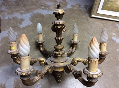 Lot 483 - Gilt wood six branch chandelier