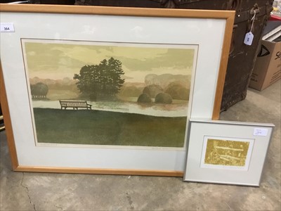Lot 392 - Michael Carlo , signed linocut 'Hatfield Forest' and signed etching 'stile' (2)