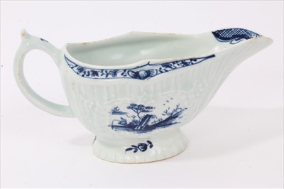Lot 68 - Lowestoft blue and white sauceboat, circa 1760