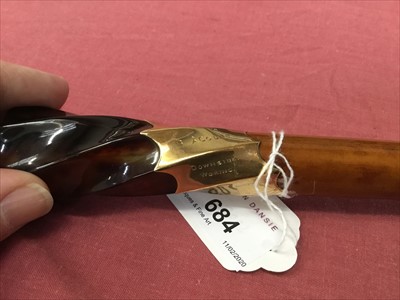 Lot 684 - Fine 19th Century 18ct gold mounted malacca walking stick by Brigg, with wrythen carved tortoiseshell handle, assayed for C. D., London 1892, stamped BRIGG, engraved inscription to S. ACOURT, DOWNS...