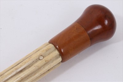 Lot 699 - Late 18th. / early 19th century carved narwhal and exotic wood walking stick