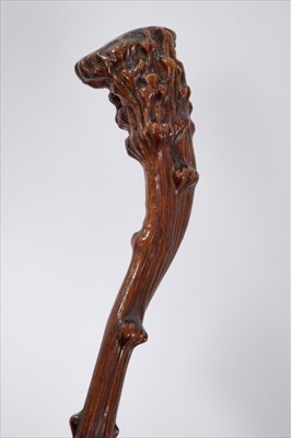 Lot 705 - Antique 'grotesque' wood walking stick, of natural form with bulbous root handle, 93cm long