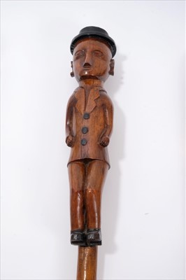 Lot 708 - Unusual late 19th / early 20th century carved wood folk art walking stick