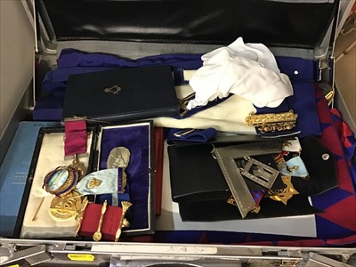 Lot 98 - Case of Masonic sashes, medals etc