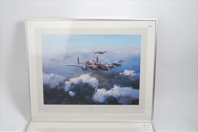 Lot 710 - Two Robert Taylor Second World War RAF prints of a Mosquito and a Lancaster signed by Leonard Cheshire V.C. Together with other unframed military prints and RAF ephemera (qty)