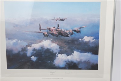 Lot 710 - Two Robert Taylor Second World War RAF prints of a Mosquito and a Lancaster signed by Leonard Cheshire V.C. Together with other unframed military prints and RAF ephemera (qty)