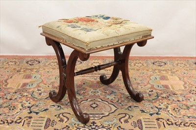 Lot 1277 - Regency rosewood X-frame stool, with upholstered seat