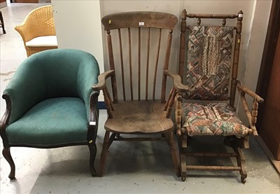 Lot 851 - Stick back chair together with an American rocking chair and a tub chair.