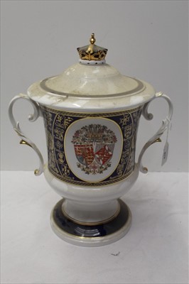 Lot 878 - Caverswall China limited edition two-handled urn with lid, to commemorate The Wedding of HRH Prince Charles and Lady Diana Spencer, 1981, numbered 233 of 250, 36.5cm high