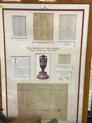 Lot 56 - Cricketing memorabilia - framed and glazed limited edition 'The Birth of the Ashes' England versus Australia August 28th - 30th 1882, with Certificate of Authenticity no. 701 / 1882