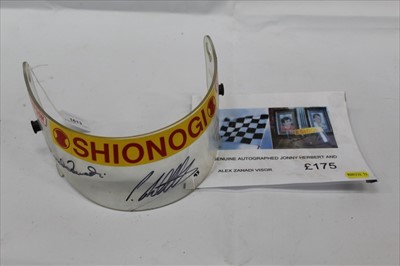 Lot 1613 - Simpson racing helmet visor with Shionogi sticker, signed by Johnny Herbert and Alex Zanardi