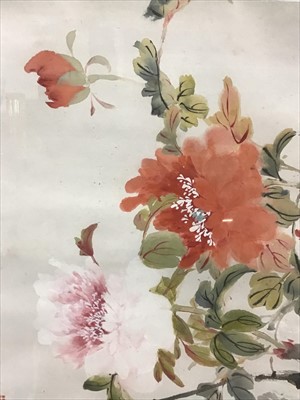 Lot 57 - Chinese School, 20th century, watercolour on paper - Chrysanthemum, signed and sealed, 39cm x 66cm, in glazed frame