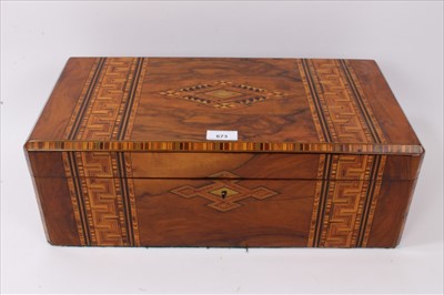 Lot 673 - Victorian parquetry inlaid walnut writing box
