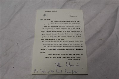 Lot 1055 - Autograph Daphne du Maurier (1907-1989) English author and playwright. Typed letter signed Daphne du Maurier on headed notepaper Kilmarth, Par, Cornwall, du Maurier's home.