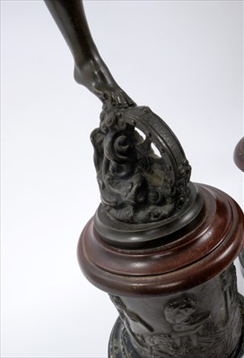 Lot 677 - Pair of 19th Century bronze figural lamps - Mercury and Fortuna