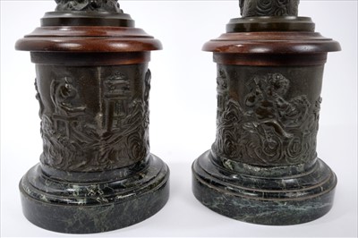 Lot 677 - Pair of 19th Century bronze figural lamps - Mercury and Fortuna