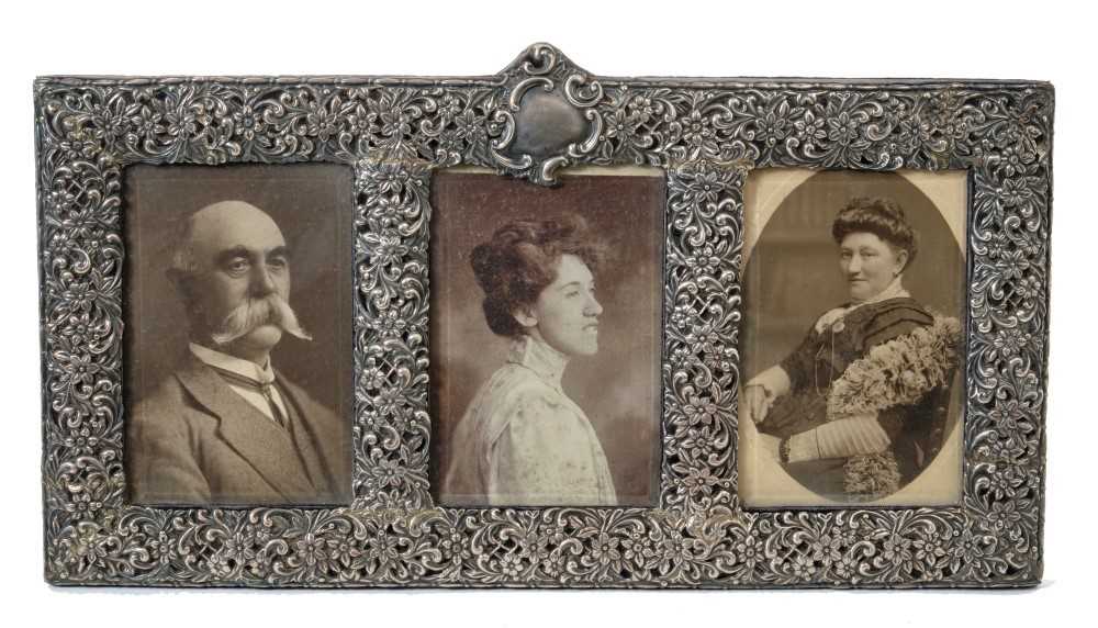 Lot 200 - Late Victorian silver triple photograph frame (Birmingham 1899)