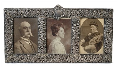 Lot 200 - Late Victorian silver triple photograph frame (Birmingham 1899)