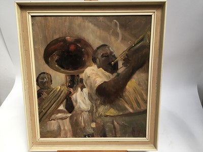 Lot 76 - Early 20th century oil on panel - The Jazz Band, framed, 52cm x 47cm